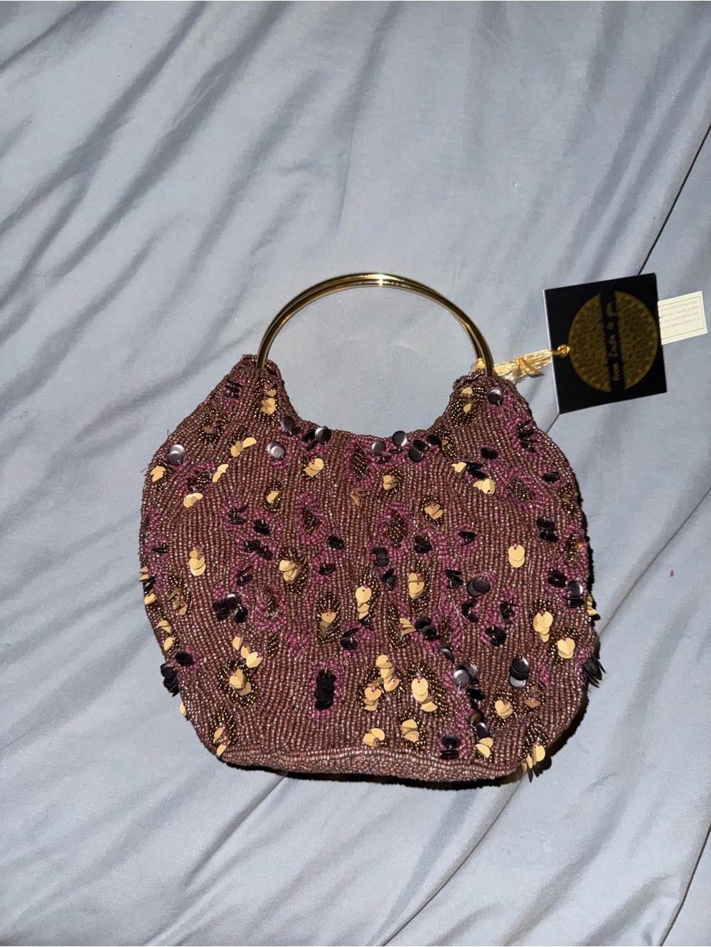 Beaded Maroon / Brownish Handbag Handmade in India New with Tags